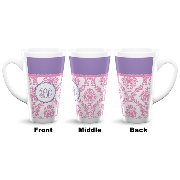 Pink, White & Purple Damask 16 Oz Latte Mug - Approval