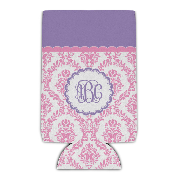 Custom Pink, White & Purple Damask Can Cooler (Personalized)