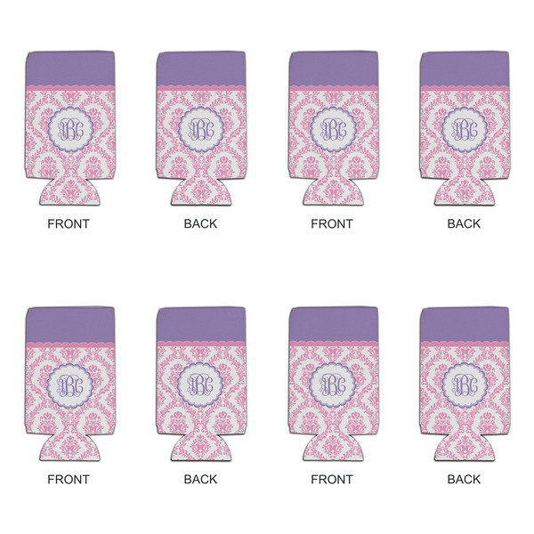 Pink, White & Purple Damask 16oz Can Sleeve - Set of 4 - APPROVAL