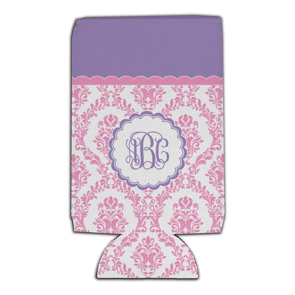 Pink, White & Purple Damask 16oz Can Sleeve - Set of 4 - FRONT
