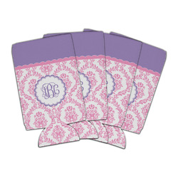 Pink, White & Purple Damask Can Cooler (16 oz) - Set of 4 (Personalized)