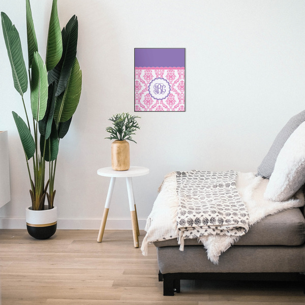 Pink, White & Purple Damask 16x20 Wood Print - In Context