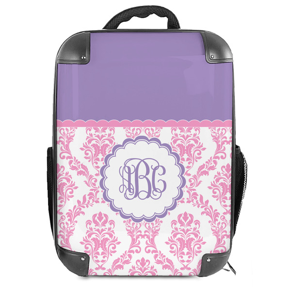 Custom Pink, White & Purple Damask 18" Hard Shell Backpack (Personalized)