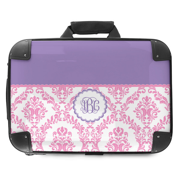 Custom Pink, White & Purple Damask Hard Shell Briefcase - 18" (Personalized)