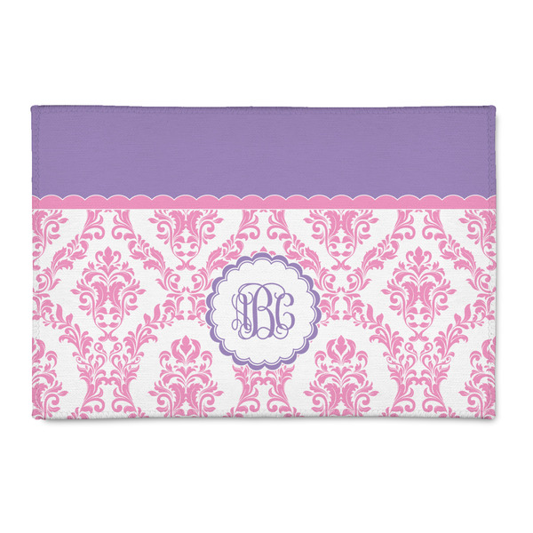 Custom Pink, White & Purple Damask Patio Rug (Personalized)