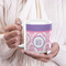 Pink, White & Purple Damask 20oz Coffee Mug - LIFESTYLE