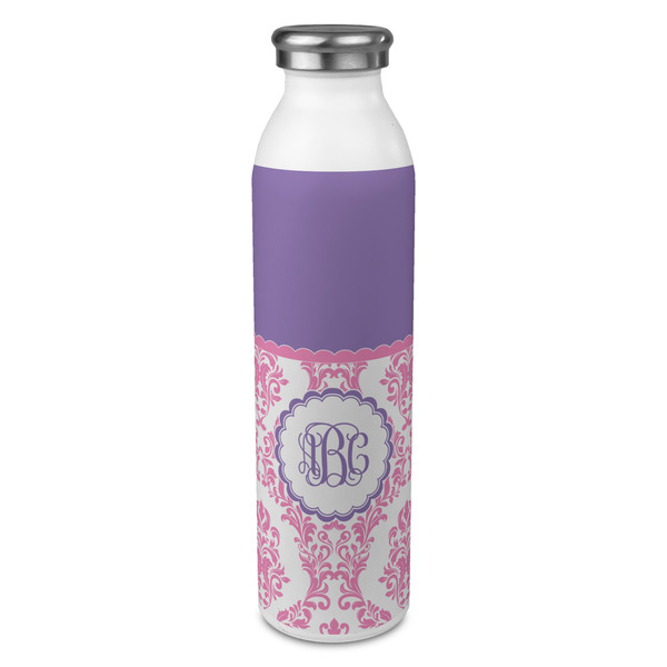 Custom Pink, White & Purple Damask 20oz Stainless Steel Water Bottle - Full Print (Personalized)