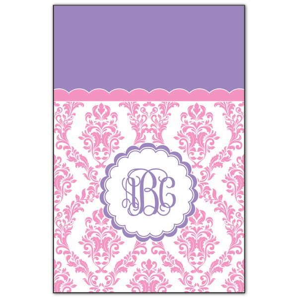 Custom Pink, White & Purple Damask Wood Print - 20x30 (Personalized)