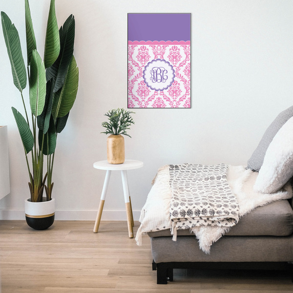 Pink, White & Purple Damask 20x30 Wood Print - In Context