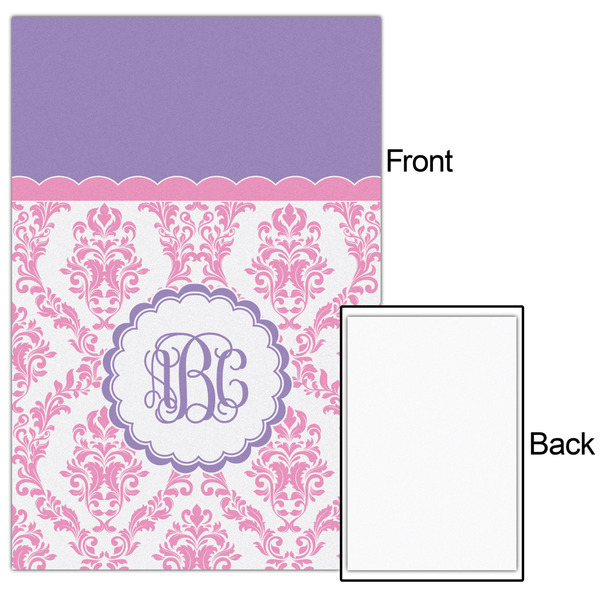 Pink, White & Purple Damask 24x36 - Matte Poster - Front & Back