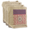Pink, White & Purple Damask 3 Reusable Cotton Grocery Bags - Front View