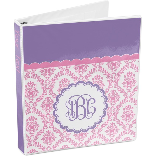 Pink, White & Purple Damask 3-Ring Binder 3/4 - Main