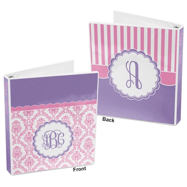 Pink, White & Purple Damask 3-Ring Binder Front and Back