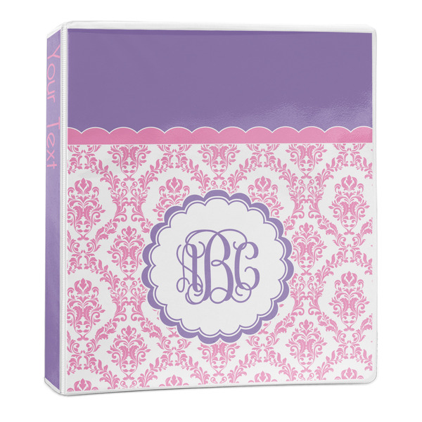 Custom Pink, White & Purple Damask 3-Ring Binder - 1 inch (Personalized)