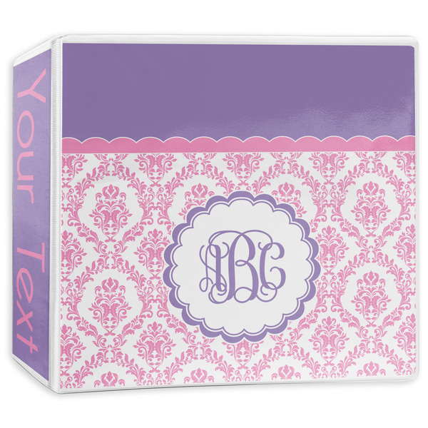 Custom Pink, White & Purple Damask 3-Ring Binder - 3 inch (Personalized)