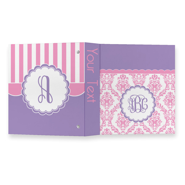 Pink, White & Purple Damask 3 Ring Binders - Full Wrap - 1" - OPEN OUTSIDE