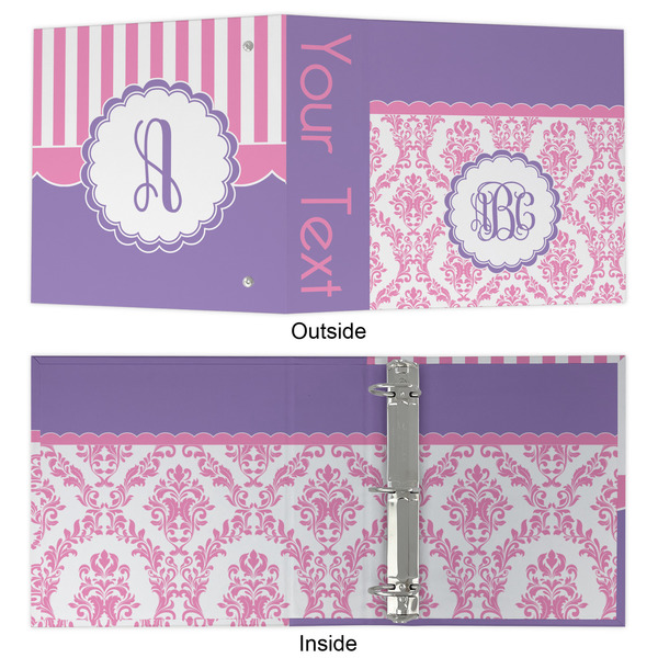 Pink, White & Purple Damask 3 Ring Binders - Full Wrap - 2" - APPROVAL