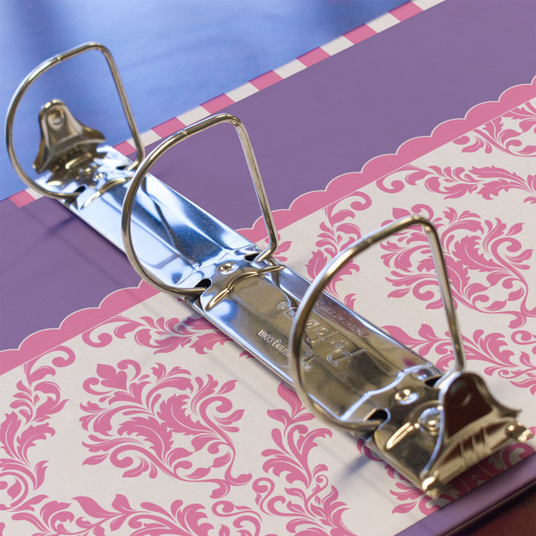 Pink, White & Purple Damask 3 Ring Binders - Full Wrap - 2" - DETAIL