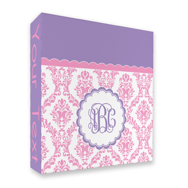 Custom Pink, White & Purple Damask 3 Ring Binder - Full Wrap - 2" (Personalized)