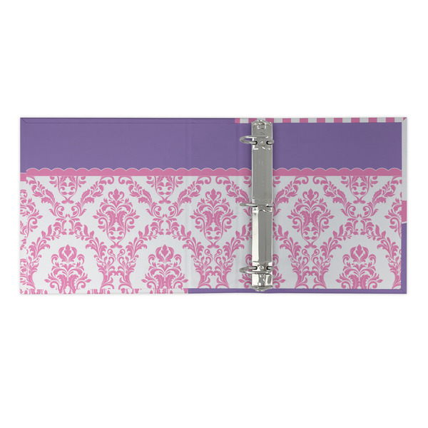 Pink, White & Purple Damask 3 Ring Binders - Full Wrap - 2" - OPEN INSIDE