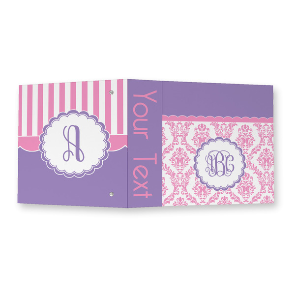Pink, White & Purple Damask 3 Ring Binders - Full Wrap - 2" - OPEN OUTSIDE