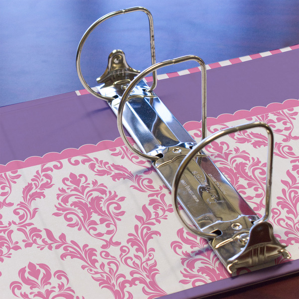 Pink, White & Purple Damask 3 Ring Binders - Full Wrap - 3" - DETAIL