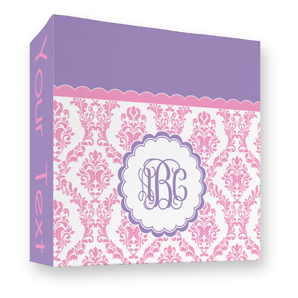Custom Pink, White & Purple Damask 3 Ring Binder - Full Wrap - 3" (Personalized)