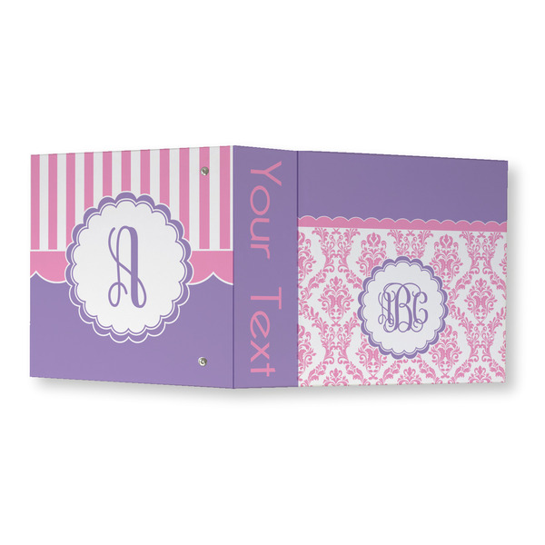 Pink, White & Purple Damask 3 Ring Binders - Full Wrap - 3" - OPEN OUTSIDE