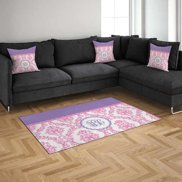 Pink, White & Purple Damask 4'x6' Indoor Area Rugs - IN CONTEXT