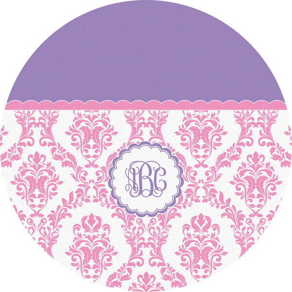 Custom Pink, White & Purple Damask Multipurpose Round Labels - 5" (Personalized)