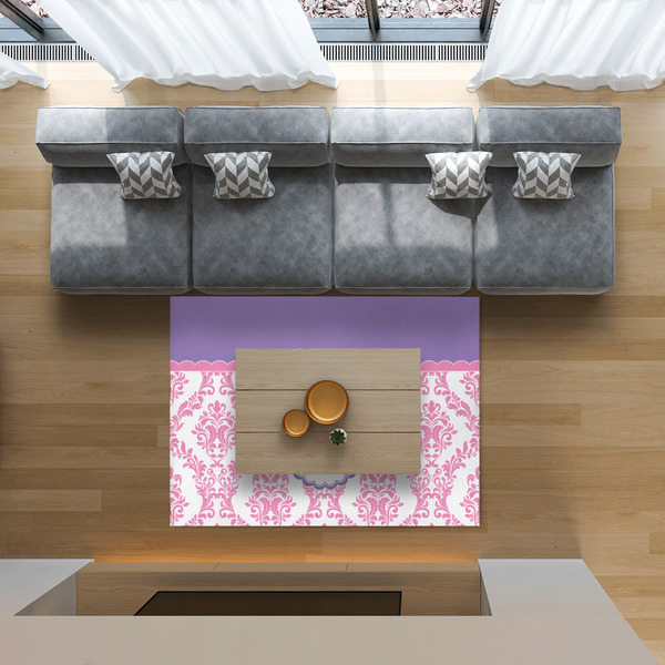 Pink, White & Purple Damask 5'x7' Indoor Area Rugs - IN CONTEXT