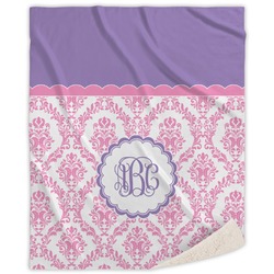 Pink, White & Purple Damask Sherpa Throw Blanket (Personalized)