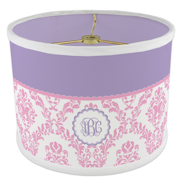 Pink, White & Purple Damask 8" Drum Lampshade - ANGLE Poly-Film