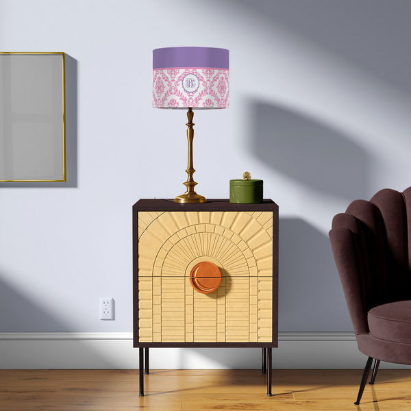 Pink, White & Purple Damask 8" Drum Lampshade - LIFESTYLE