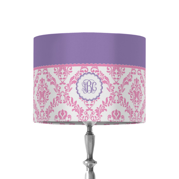 Custom Pink, White & Purple Damask 8" Drum Lamp Shade - Fabric (Personalized)