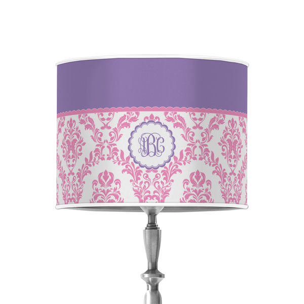 Custom Pink, White & Purple Damask 8" Drum Lamp Shade - Poly-film (Personalized)