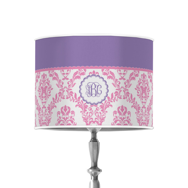Pink, White & Purple Damask 8" Drum Lampshade - ON STAND (Poly Film)