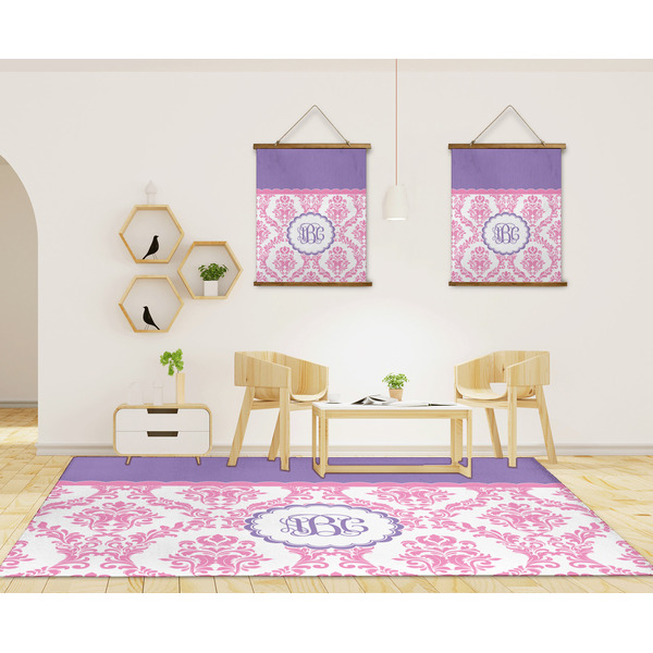 Pink, White & Purple Damask 8'x10' Indoor Area Rugs - IN CONTEXT