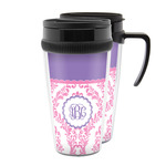 Pink, White & Purple Damask Acrylic Travel Mug (Personalized)