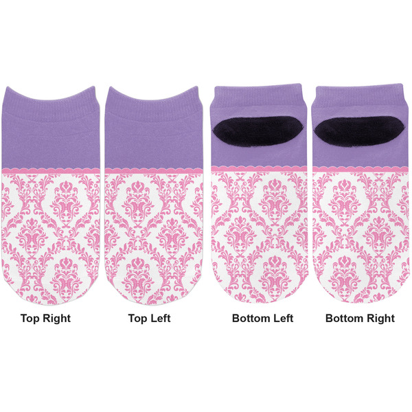 Pink, White & Purple Damask Adult Ankle Socks - Double Pair - Front and Back - Apvl