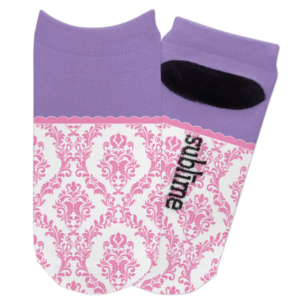 Custom Pink, White & Purple Damask Adult Ankle Socks