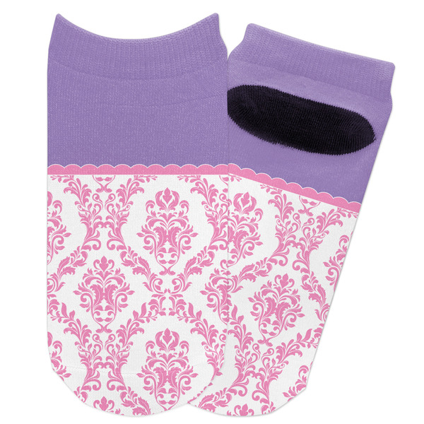 Custom Pink, White & Purple Damask Adult Ankle Socks