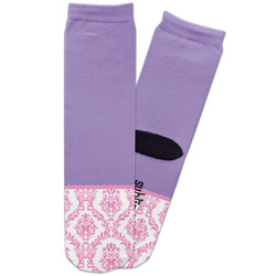 Pink, White & Purple Damask Adult Crew Socks (Personalized)