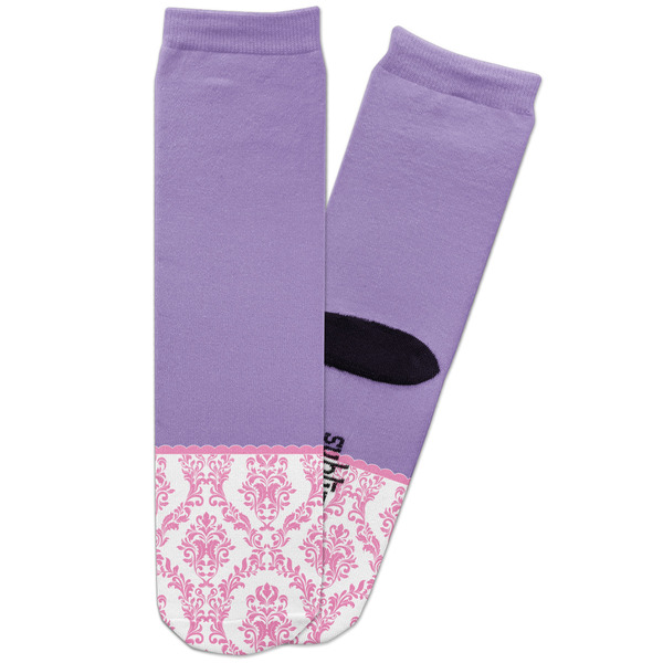 Custom Pink, White & Purple Damask Adult Crew Socks