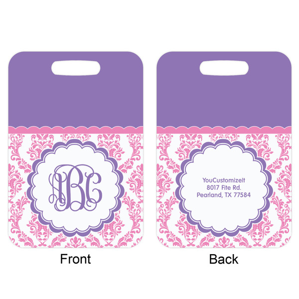 Pink, White & Purple Damask Aluminum Luggage Tag (Front + Back)