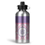 Pink, White & Purple Damask Water Bottles - 20 oz - Aluminum (Personalized)