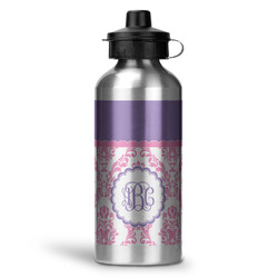 Pink, White & Purple Damask Water Bottles - 20 oz - Aluminum (Personalized)