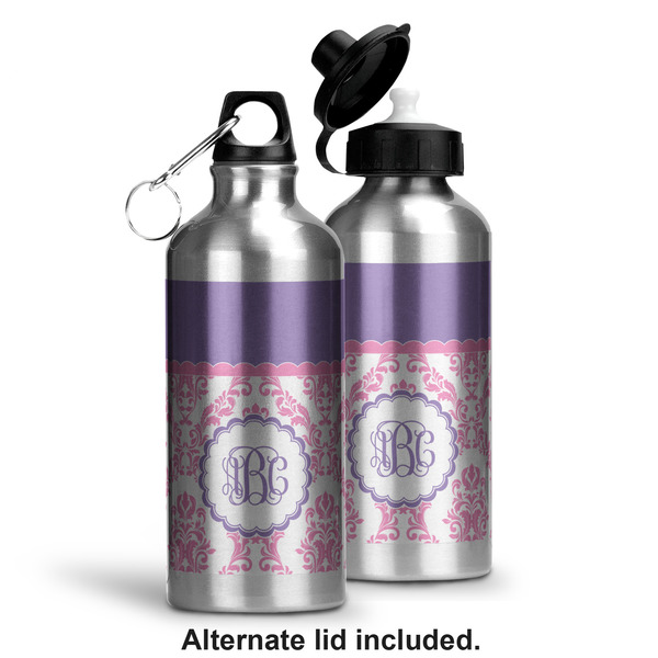 Pink, White & Purple Damask Aluminum Water Bottle - Alternate lid options