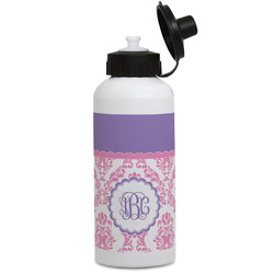 Pink, White & Purple Damask Water Bottles - Aluminum - 20 oz - White (Personalized)