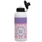 Pink, White & Purple Damask Aluminum Water Bottle - White Front